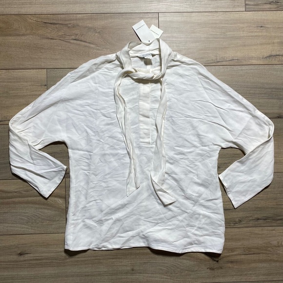 Club Monaco Womens Tie Neck Top‎ Size Small Blanc De Blanc - Picture 1 of 13